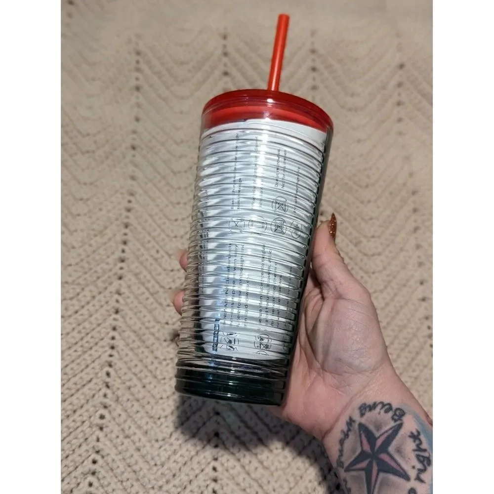 Starbucks Holiday 2021 Clear Ribbed & Green Glass 18 oz‎  Tumbler Cup NWT